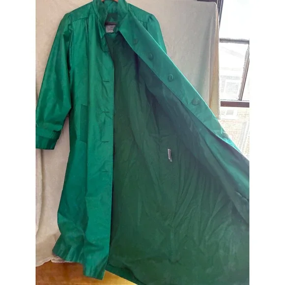 Windsor Bay Vintage Emerald Green Raincoat Long Trench Coat Womens Size 10 - Picture 14 of 16